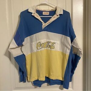 Vintage 1990s Coca-Cola Blue and Yellow Rugby Shirt